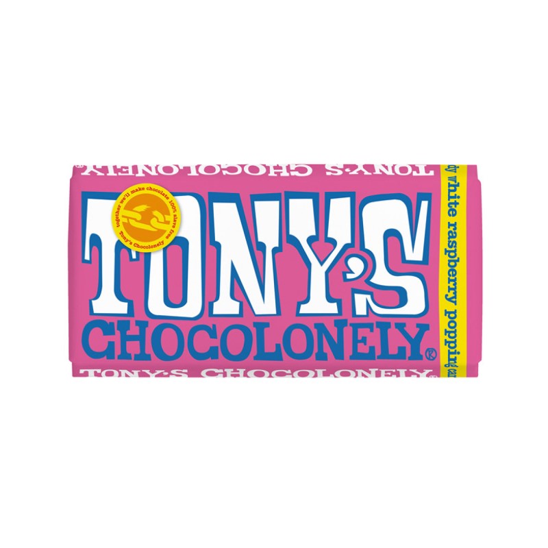 Tony's Chocolonely‏ White Raspberry Popping Candy Chocolate 28% Bar 180g
